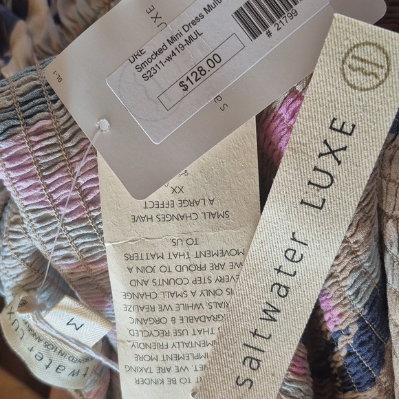 Saltwater Luxe Smocked Mini Dress Mulitcolor With Bounce Ruffle Hemline Size Med - Picture 9 of 11